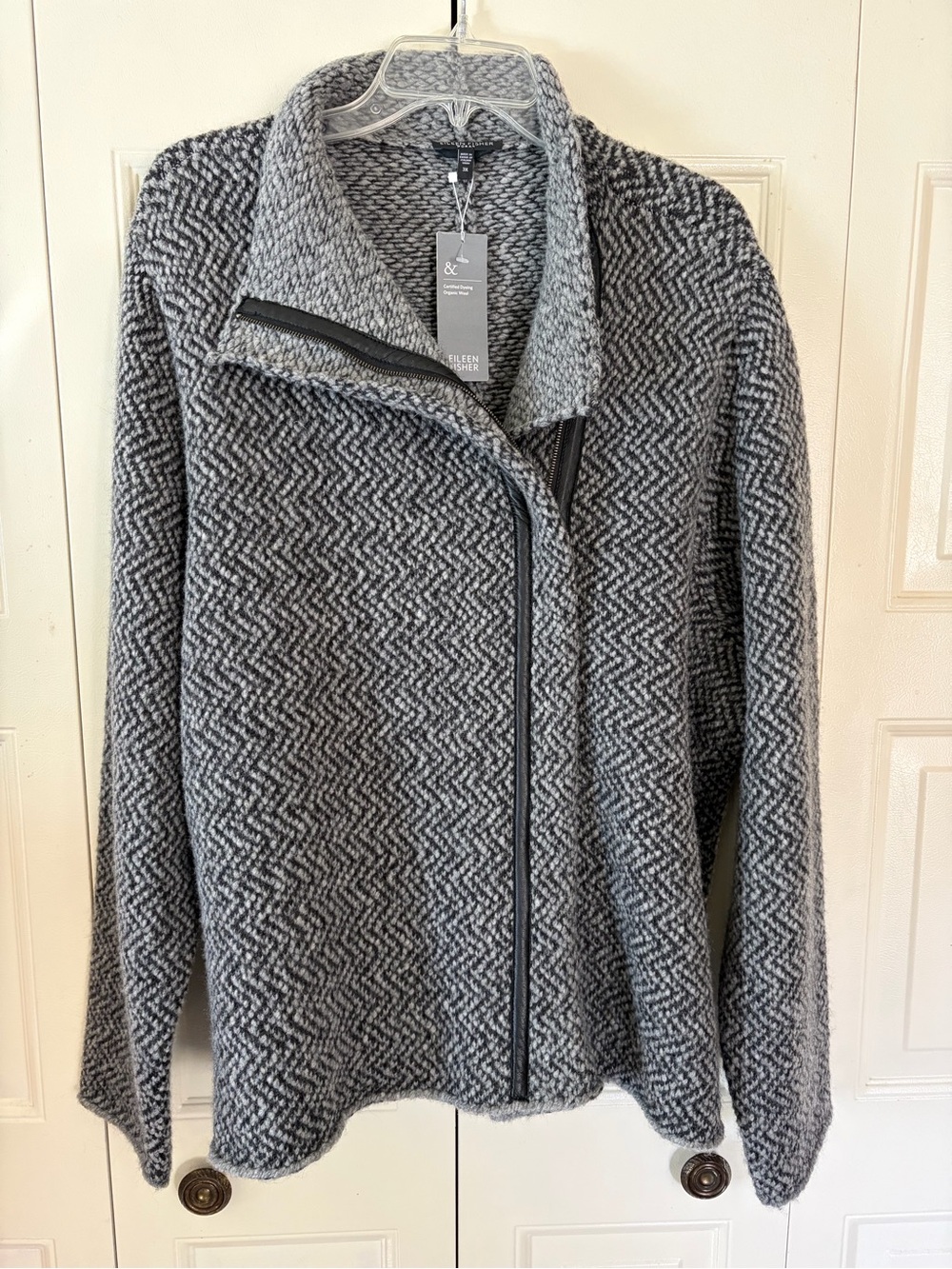 Eileen Fisher NWT Old Money Quiet Luxury Jacket Alpaca Wool Leather Preppy 3x